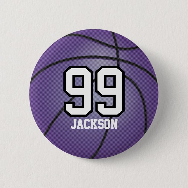 Purple Basketball | Personalize  Button (Front)