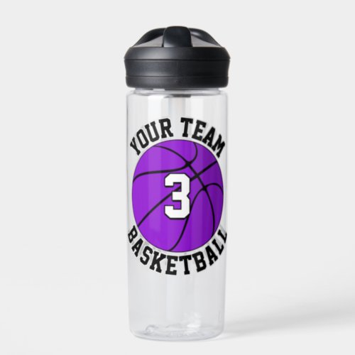 Purple Basketball Player Custom Team Name  Number Water Bottle