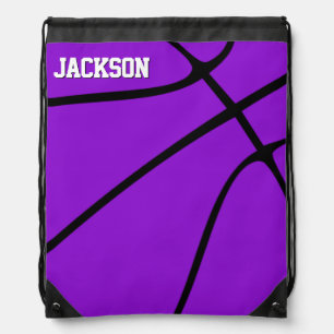 Purple Basketball Player Name / Text Custom Sports Drawstring Bag