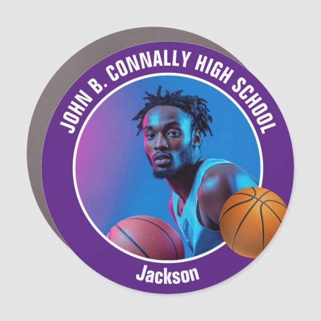 Purple Basketball Player Photo High School Car Magnet (Front)