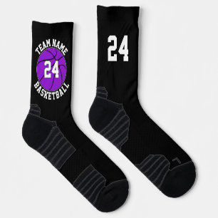 Purple Basketball Player Team Name & Number Sports Socks