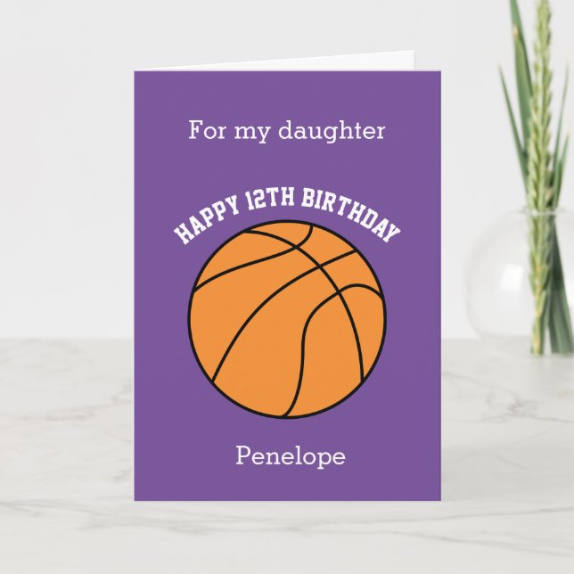 Purple Basketball Sport 12th Birthday Card (Front)