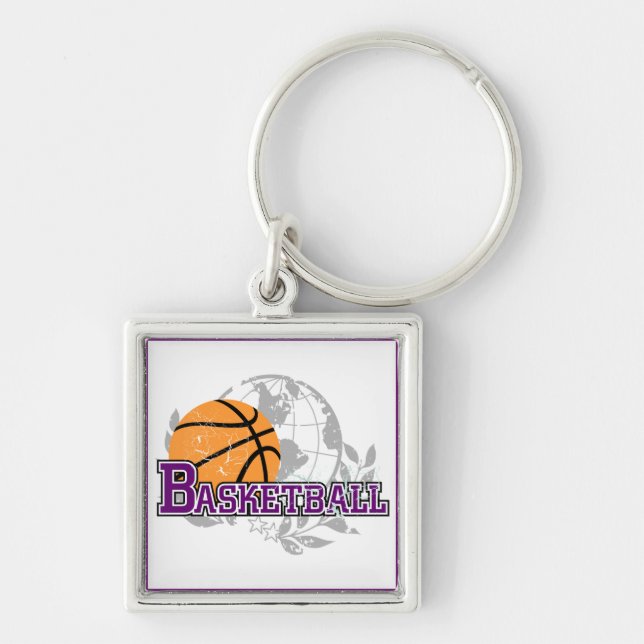 Purple Basketball T-shirts and Gifts Keychain (Front)
