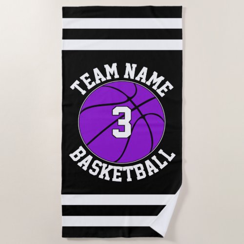 Purple Basketball Team Name  Player Number Custom Beach Towel