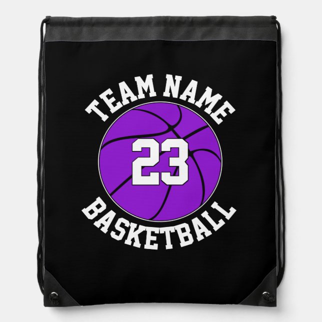 Purple Basketball Team Name & Player Number Custom Drawstring Bag (Front)
