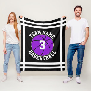 Purple Basketball Team Name & Player Number Sports Fleece Blanket