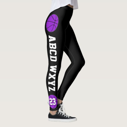 Purple Basketball Team Name  Player Number Sports Leggings