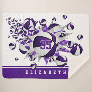 purple basketballs stars girls sports room sherpa blanket