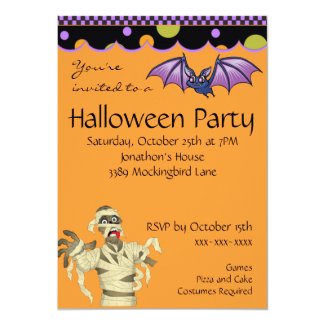 Purple Bat and Mummy Halloween Invitation