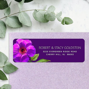 Purple Bat Mitzvah Floral Modern Return Address Label