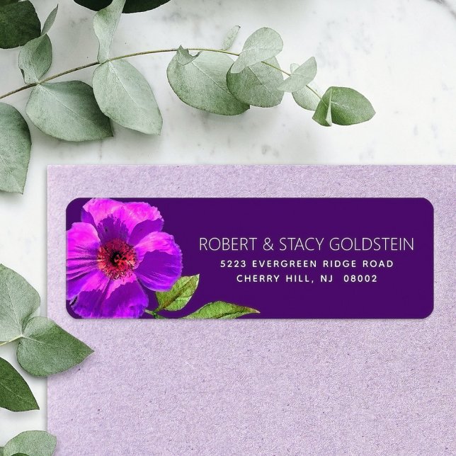 Purple Bat Mitzvah Floral Modern Return Address Label (Creator Uploaded)
