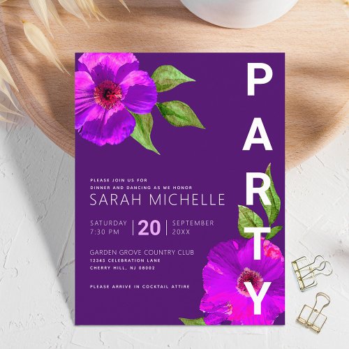 Purple Bat Mitzvah Floral Watercolor Bold Modern Enclosure Card