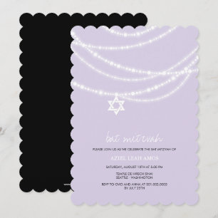 Purple Bat Mitzvah Sparkles Star Of David Invite