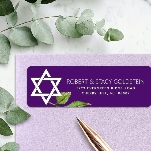 Purple Bat Mitzvah Star of David Return Address Label (Creator Uploaded)