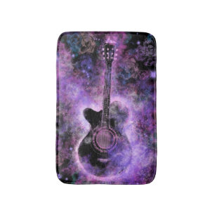 Purple Bath Mat with Guitar Musical Modern Design