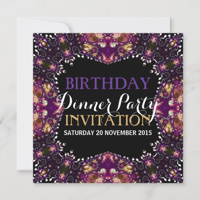 Purple Batik Bohemian Birthday Dinner Party Invite (Front)