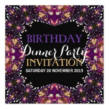 Purple Batik Bohemian Birthday Dinner Party Invite