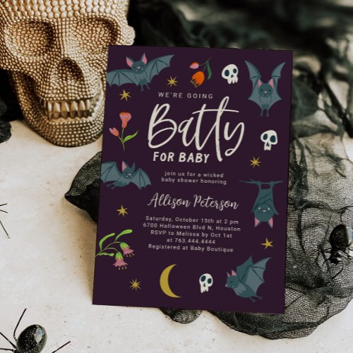 Purple Bats Batty for Baby Shower Invitation