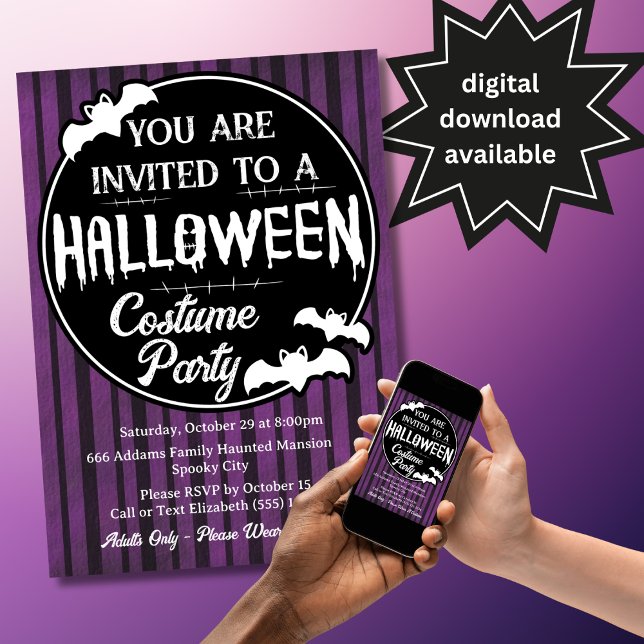 Purple Bats Halloween Costume Party Invitation (Creator Uploaded)