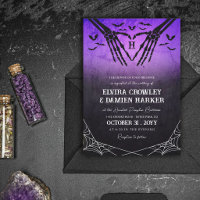 Purple Bats Skeleton Heart Goth Halloween Wedding