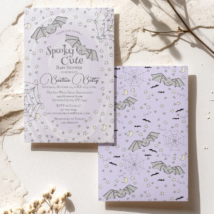 Purple Bats Spooky Cute Baby Shower Invitation