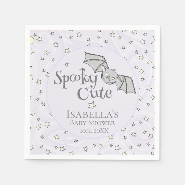 Purple Batty, Stars & Moons Spooky Cute Napkins (Front)