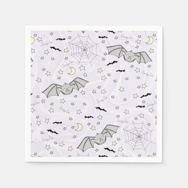 Purple Batty, Stars & Moons Spooky Cute Napkins (Front)