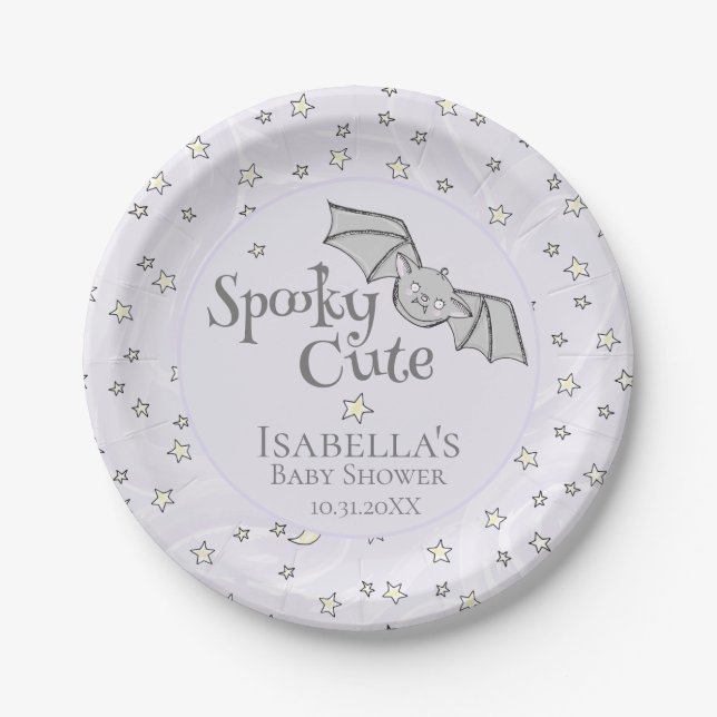 Purple Batty, Stars & Moons Spooky Cute Paper Plates (Front)