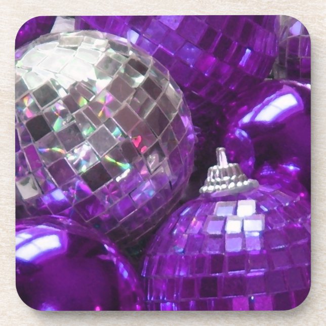 Purple Baubles cork back coaster (Front)