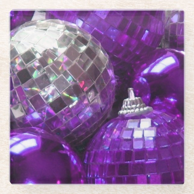 Purple Baubles glass coaster (Front)