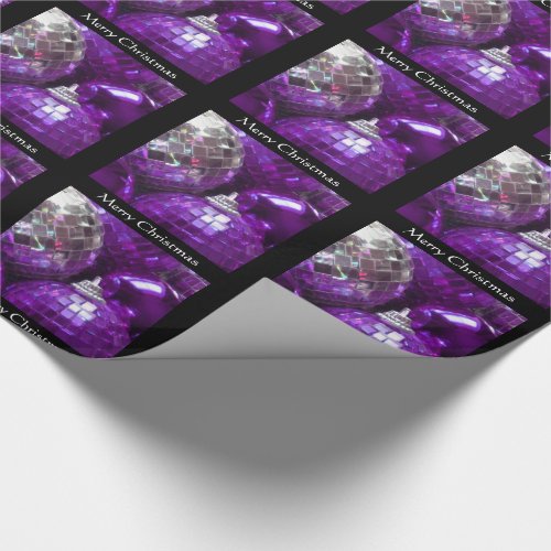Purple Baubles Merry Christmas black Wrapping Paper