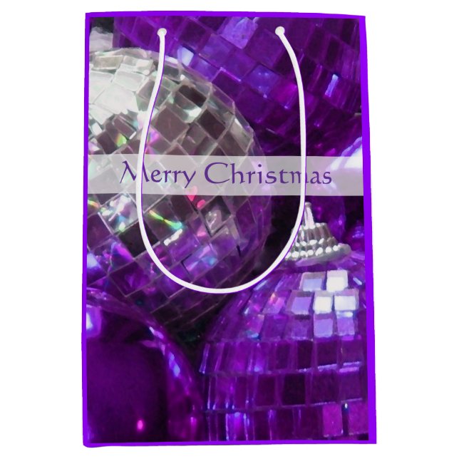 Purple Baubles Merry Christmas gift bag medium (Front)