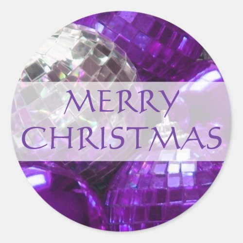 Purple Baubles Merry Christmas round sticker