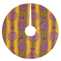 Purple Baubles On Gold Christmas Brushed Polyester Tree Skirt | Zazzle