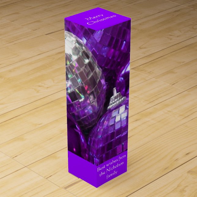 Purple Baubles Text wine gift box purple (Front)