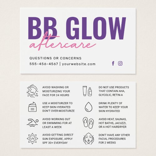 Purple BB Glow After Care Instruction Card