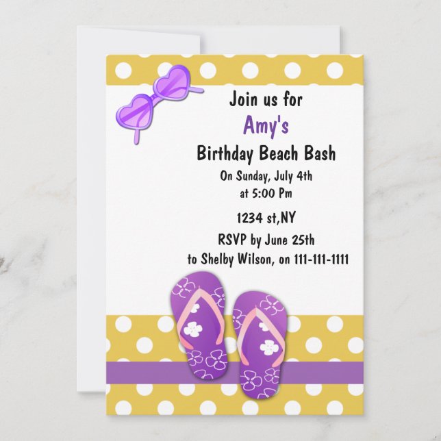 PURPLE Beach Party Invitations (Front)