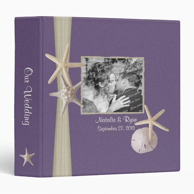 Purple Beach Starfish and Photos 3 Ring Binder (Front/Spine)