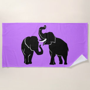 Purple Beach Towel Elephant Couple - Choose Color
