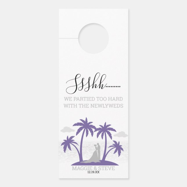 Purple Beach Wedding Door Hanger (Front)