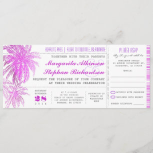 purple beach wedding tickets -boarding pass invitation