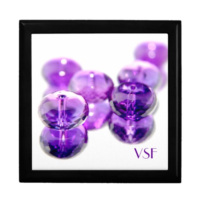 Purple Beads initial keepsake jewelry gift box (Front)