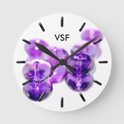 Purple Beads personalized initials wall clock