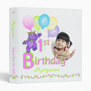 Purple Bear 1st Birthday Memories 1 Inch Binder