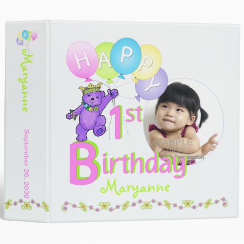 Purple Bear 1st Birthday Memories 2 Inch Binder