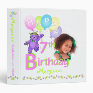 Purple Bear 7th Birthday Memories 1.5 Inch 3 Ring Binder