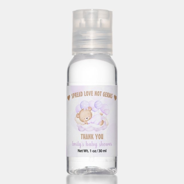 Purple Bear Girl Baby Shower Hand Sanitizer (Front)