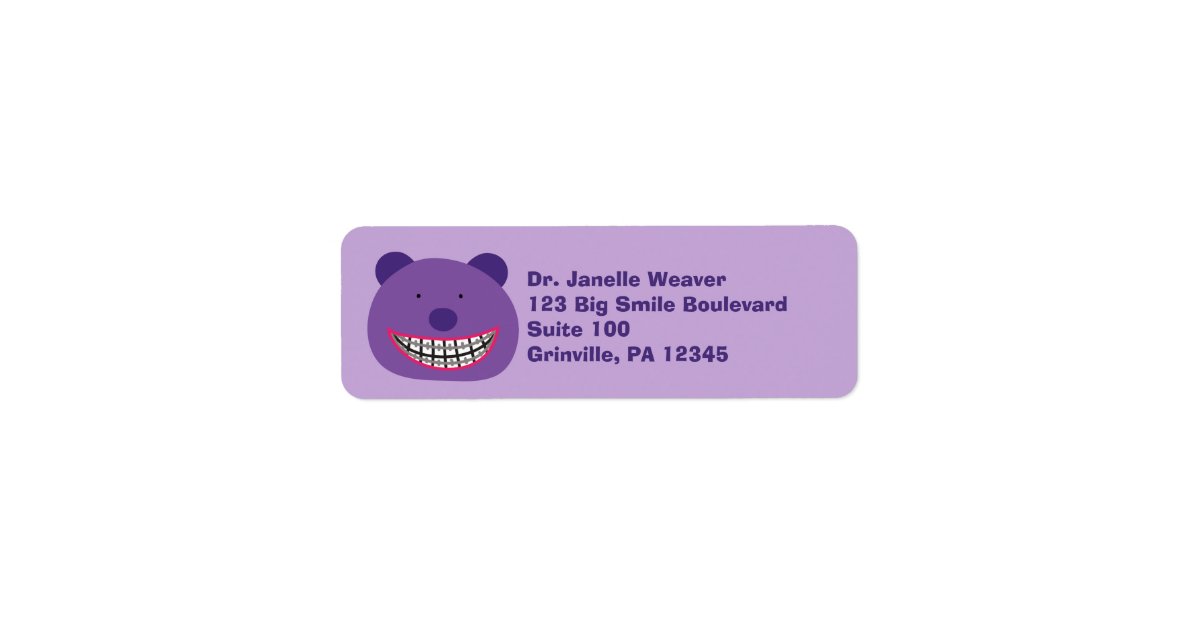 Purple Bear in Braces Orthodontist Label
