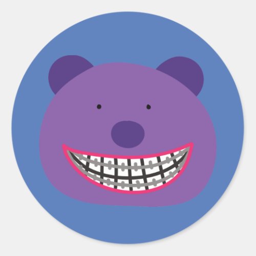 Purple Bear Wearing Braces Orthodontist Classic Round Sticker