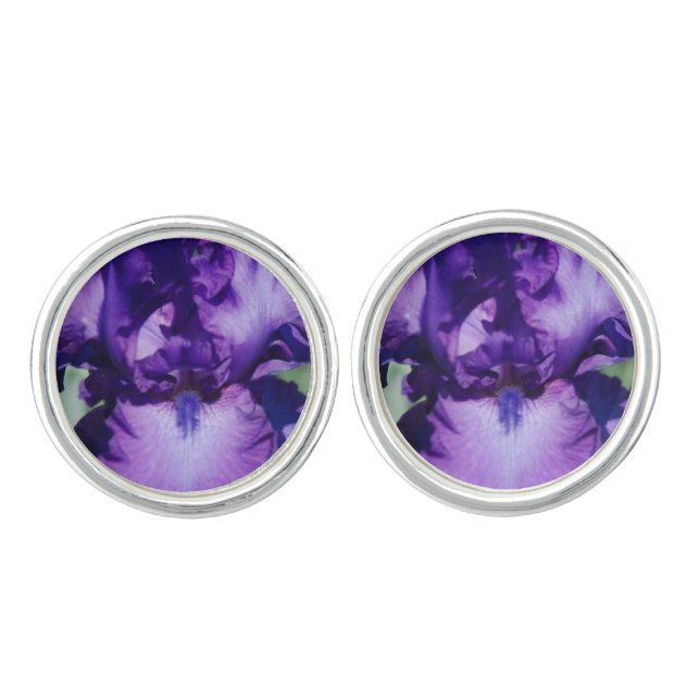 Purple Bearded Iris Cufflinks (Front)